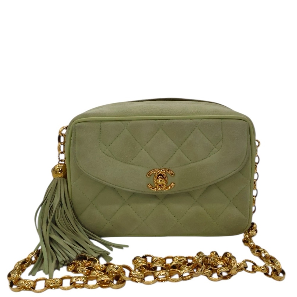 Chanel Vintage Mint Green Gold Matelasse Crossbody Bag Quilted Design